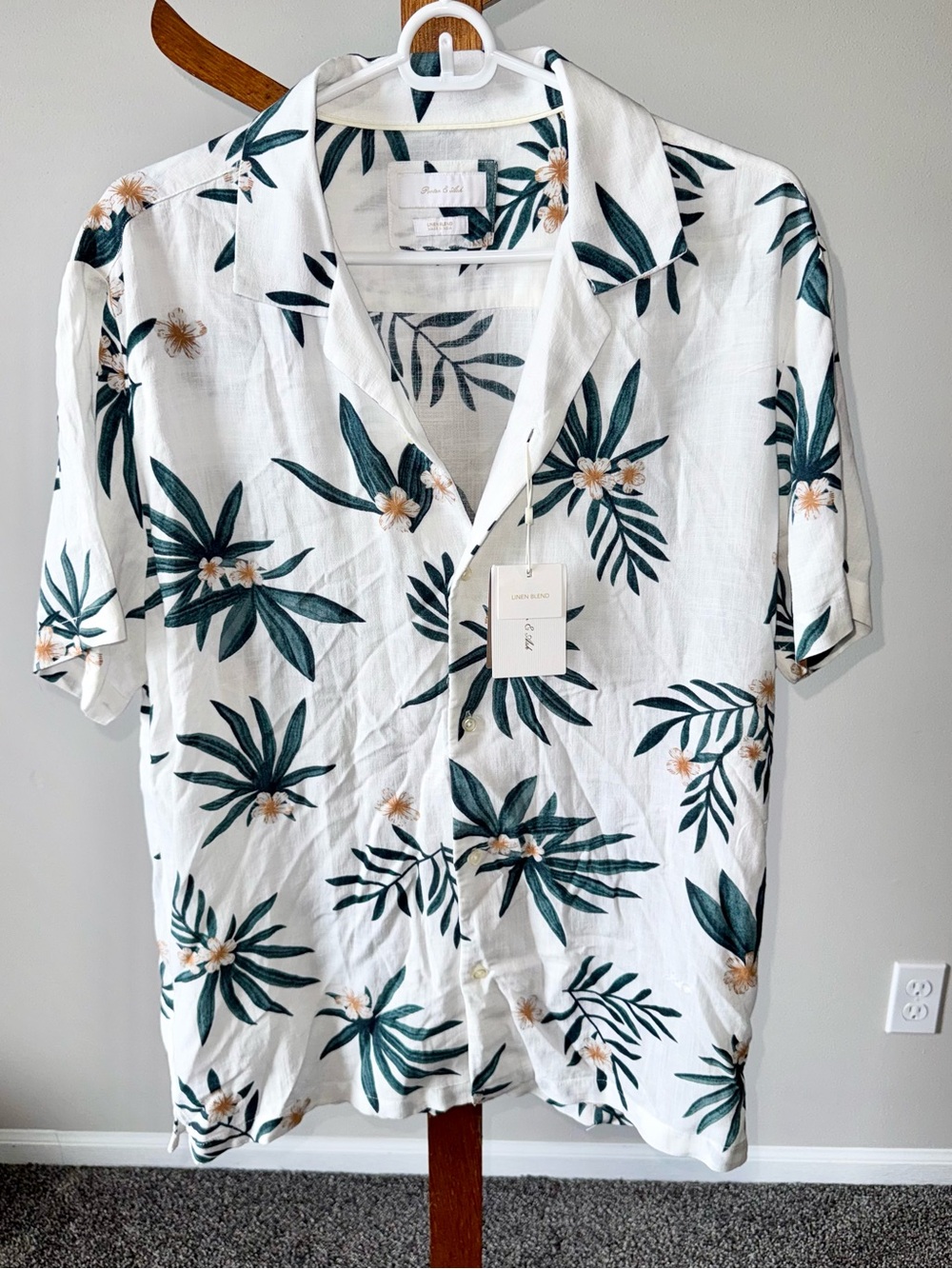 Porter & Ash Men's Linen Blend Button Down Short Sleeve Shirt Size M NWT